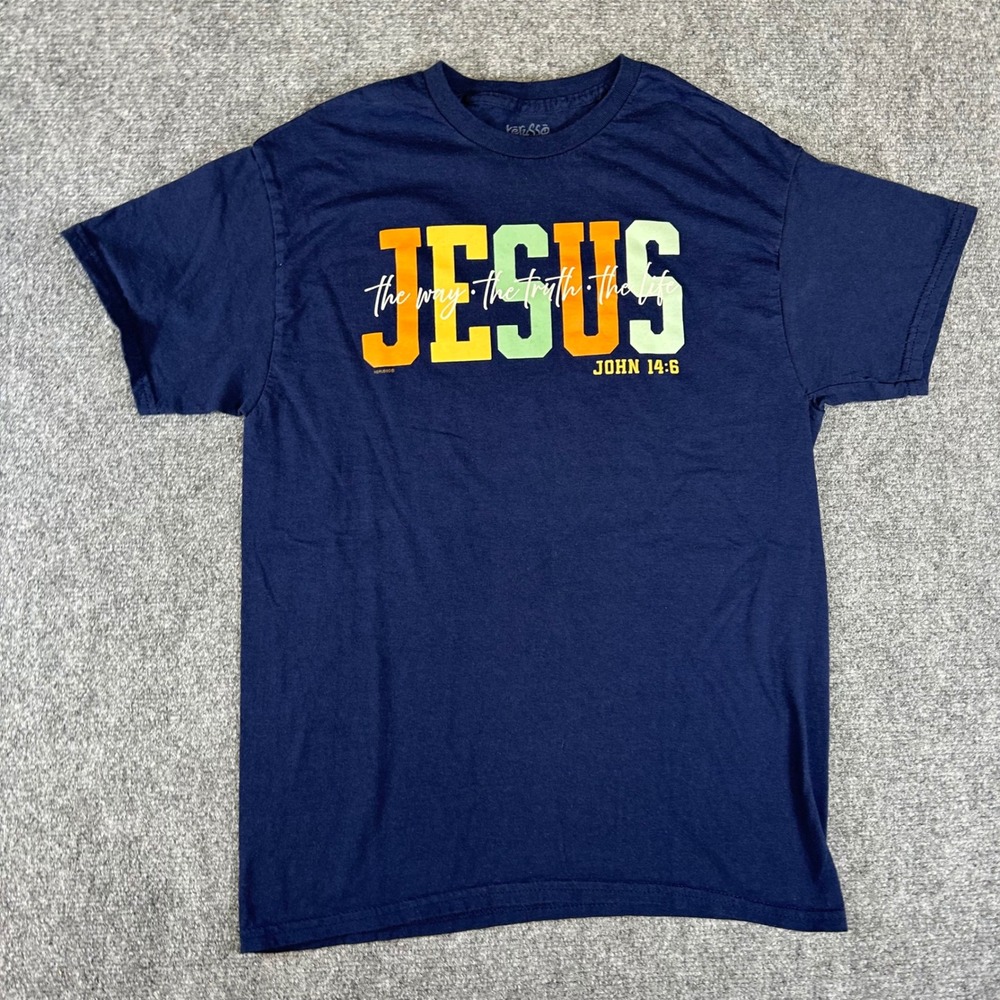 Kerusso Mens Jesus John 14:6 Graphic T-Shirt Navy Blue Size M Christian Faith